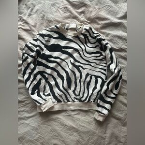 Adam Lippes Zebra Print Open Back Sweatshirt Jacket Cotton Designer Top Size 2